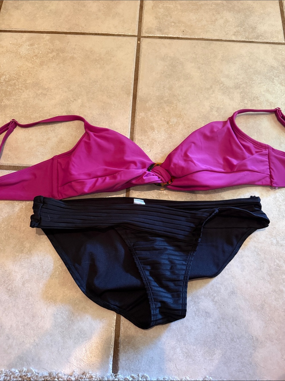 Women’s Two-Piece Swim Set - Fuchsia Top & Black Bottom